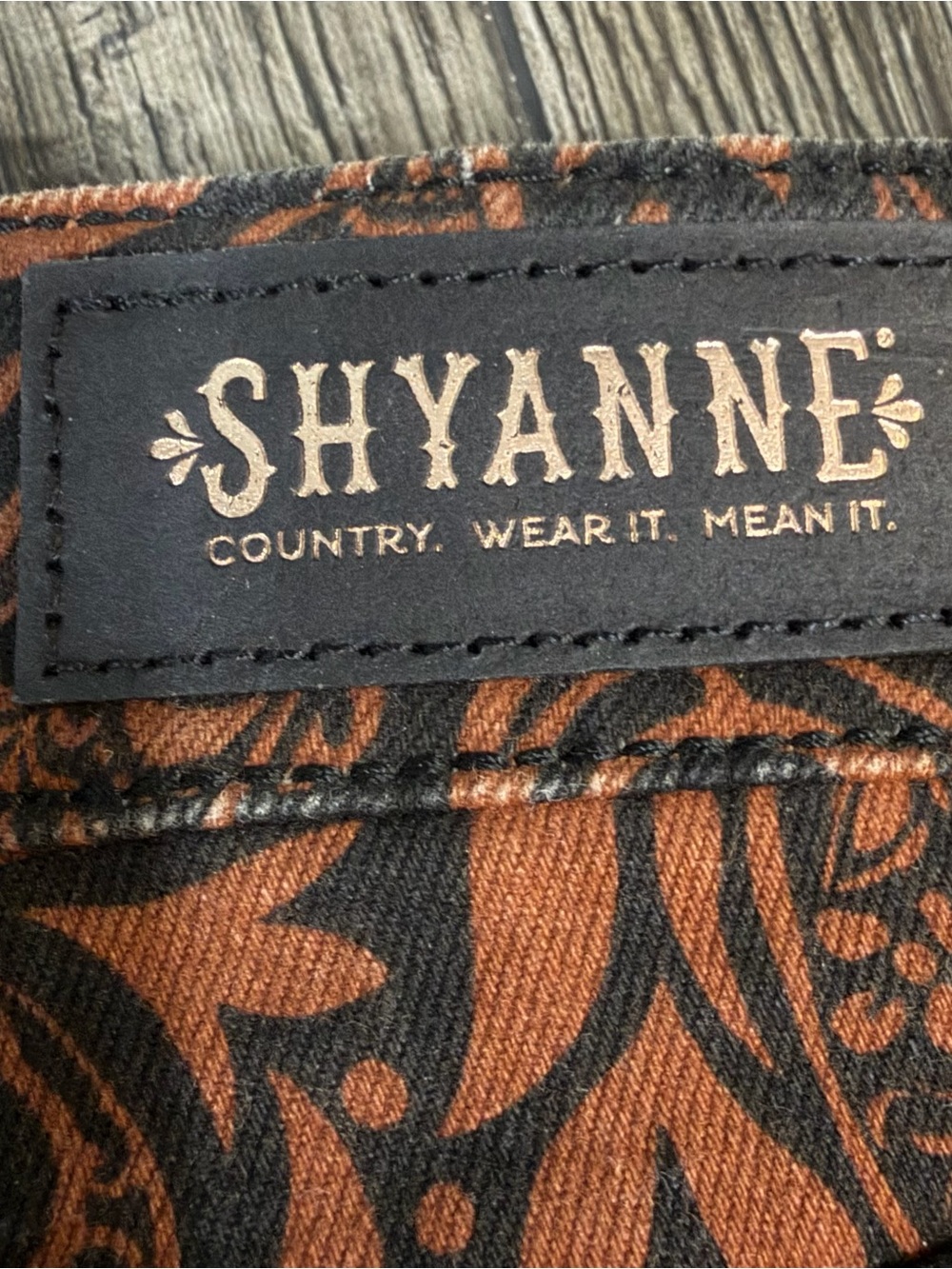 Shyanne Paisley High Rise Flare Western Jeans Brown Black W32 L36 Boho Cowgirl - Picture 9 of 16
